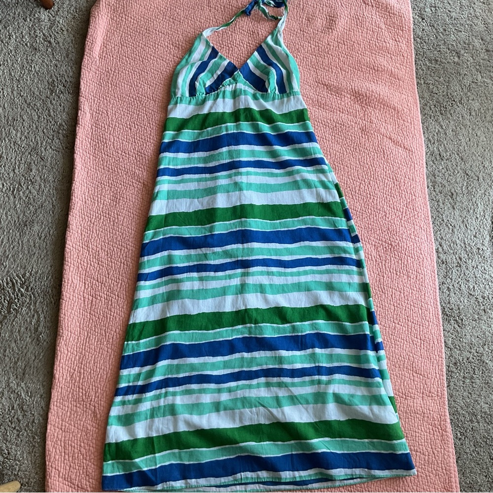 Old Navy Green and Blue Striped Maxi Dress